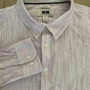 NEW Joseph Abboud Mens Long Sleeve Linen/Cotton Striped Shirt Purple Modern Fit